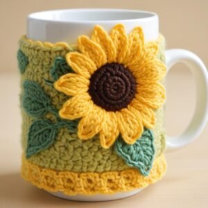Como Fazer uma Capa de Caneca de Crochê com Girassol