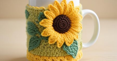 Como Fazer uma Capa de Caneca de Crochê com Girassol